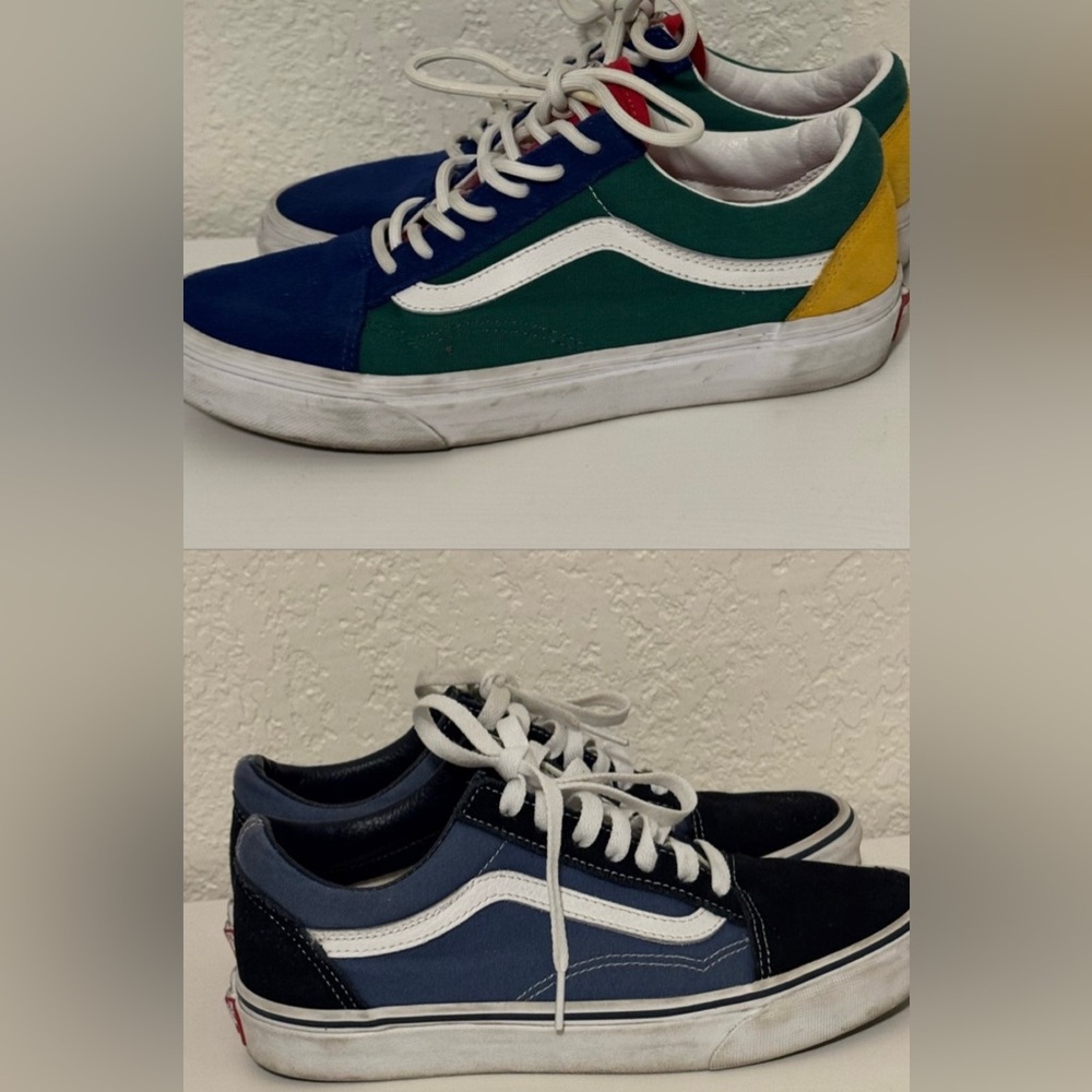 2 pairs of Vans in yacht club colorway and Navy Blue Old skool